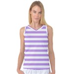 Horizontal Stripes - White and Bright Lavender Violet Women s Basketball Tank Top