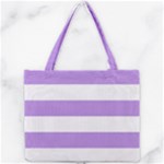 Horizontal Stripes - White and Bright Lavender Violet Mini Tote Bag