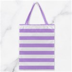 Horizontal Stripes - White and Bright Lavender Violet Classic Tote Bag