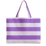 Horizontal Stripes - White and Bright Lavender Violet Zipper Mini Tote Bag
