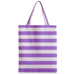 Horizontal Stripes - White and Bright Lavender Violet Zipper Classic Tote Bag