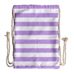 Horizontal Stripes - White and Bright Lavender Violet Drawstring Bag (Large)