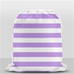 Horizontal Stripes - White and Bright Lavender Violet Drawstring Bag (Small)