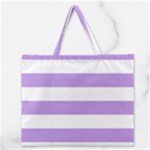 Horizontal Stripes - White and Bright Lavender Violet Zipper Large Tote Bag