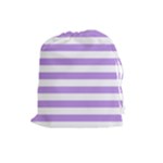 Horizontal Stripes - White and Bright Lavender Violet Drawstring Pouch (L)