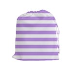 Horizontal Stripes - White and Bright Lavender Violet Drawstring Pouch (XL)