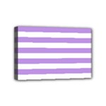 Horizontal Stripes - White and Bright Lavender Violet Mini Canvas 6  x 4  (Stretched)