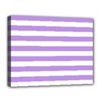 Horizontal Stripes - White and Bright Lavender Violet Canvas 14  x 11  (Stretched)