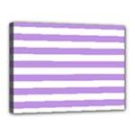 Horizontal Stripes - White and Bright Lavender Violet Canvas 16  x 12  (Stretched)
