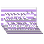 Horizontal Stripes - White and Bright Lavender Violet Happy Birthday 3D Greeting Card (8x4)