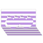Horizontal Stripes - White and Bright Lavender Violet Twin Hearts 3D Greeting Card (8x4)