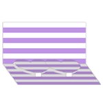 Horizontal Stripes - White and Bright Lavender Violet Twin Heart Bottom 3D Greeting Card (8x4)