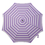 Horizontal Stripes - White and Bright Lavender Violet Hook Handle Umbrella (Medium)