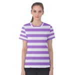 Horizontal Stripes - White and Lavender Violet Women s Cotton Tee