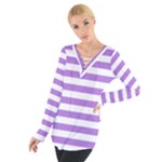Horizontal Stripes - White and Lavender Violet Women s Tie Up Tee