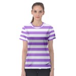 Horizontal Stripes - White and Lavender Violet Women s Sport Mesh Tee
