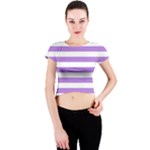 Horizontal Stripes - White and Lavender Violet Crew Neck Crop Top