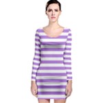 Horizontal Stripes - White and Lavender Violet Long Sleeve Bodycon Dress