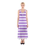 Horizontal Stripes - White and Lavender Violet Full Print Maxi Dress