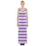 Horizontal Stripes - White and Lavender Violet Maxi Thigh Split Dress