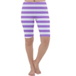 Horizontal Stripes - White and Lavender Violet Cropped Leggings