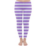 Horizontal Stripes - White and Lavender Violet Winter Leggings