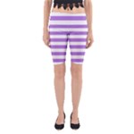 Horizontal Stripes - White and Lavender Violet Yoga Cropped Leggings