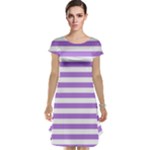 Horizontal Stripes - White and Lavender Violet Cap Sleeve Nightdress