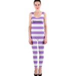 Horizontal Stripes - White and Lavender Violet OnePiece Catsuit