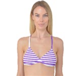 Horizontal Stripes - White and Lavender Violet Reversible Tri Bikini Top