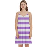 Horizontal Stripes - White and Lavender Violet Women s Reversible Sports Bra with Border