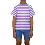 Horizontal Stripes - White and Lavender Violet Kid s Short Sleeve Swimwear