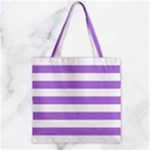 Horizontal Stripes - White and Lavender Violet Zipper Grocery Tote Bag