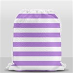 Horizontal Stripes - White and Lavender Violet Drawstring Bag (Small)