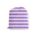 Horizontal Stripes - White and Lavender Violet Drawstring Pouch (L)