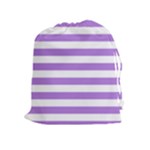 Horizontal Stripes - White and Lavender Violet Drawstring Pouch (XL)