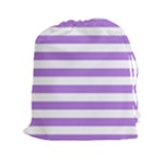 Horizontal Stripes - White and Lavender Violet Drawstring Pouch (XXl)
