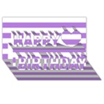 Horizontal Stripes - White and Lavender Violet Happy Birthday 3D Greeting Card (8x4)