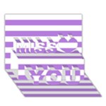 Horizontal Stripes - White and Lavender Violet Miss You 3D Greeting Card (7x5)