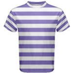 Horizontal Stripes - White and Ube Violet Men s Cotton Tee
