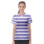 Horizontal Stripes - White and Ube Violet Women s Sport Mesh Tee