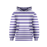 Horizontal Stripes - White and Ube Violet Kid s Pullover Hoodie