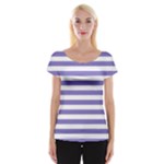 Horizontal Stripes - White and Ube Violet Women s Cap Sleeve Top