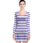 Horizontal Stripes - White and Ube Violet Long Sleeve Bodycon Dress