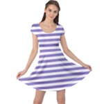 Horizontal Stripes - White and Ube Violet Cap Sleeve Dress
