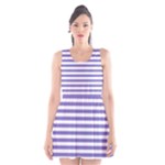 Horizontal Stripes - White and Ube Violet Scoop Neck Skater Dress