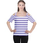 Horizontal Stripes - White and Ube Violet Women s Cutout Shoulder Tee