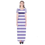 Horizontal Stripes - White and Ube Violet Short Sleeve Maxi Dress