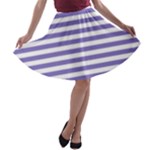 Horizontal Stripes - White and Ube Violet A-line Skater Skirt