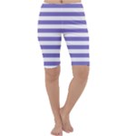 Horizontal Stripes - White and Ube Violet Cropped Leggings